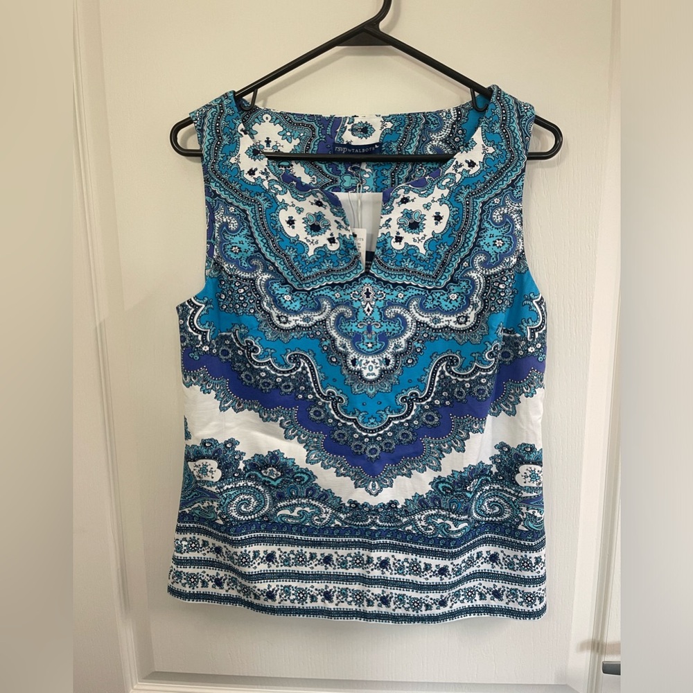 Talbots RSVP Women's Blue Paisley lined Top Blouse Size 2 side zip NWT (sku319)